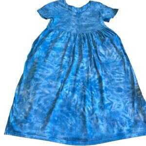 Cotton T-Shirt Dress With Pockets- Handmade Tie-dye- Shades Of Sky Blue-Used/ Go